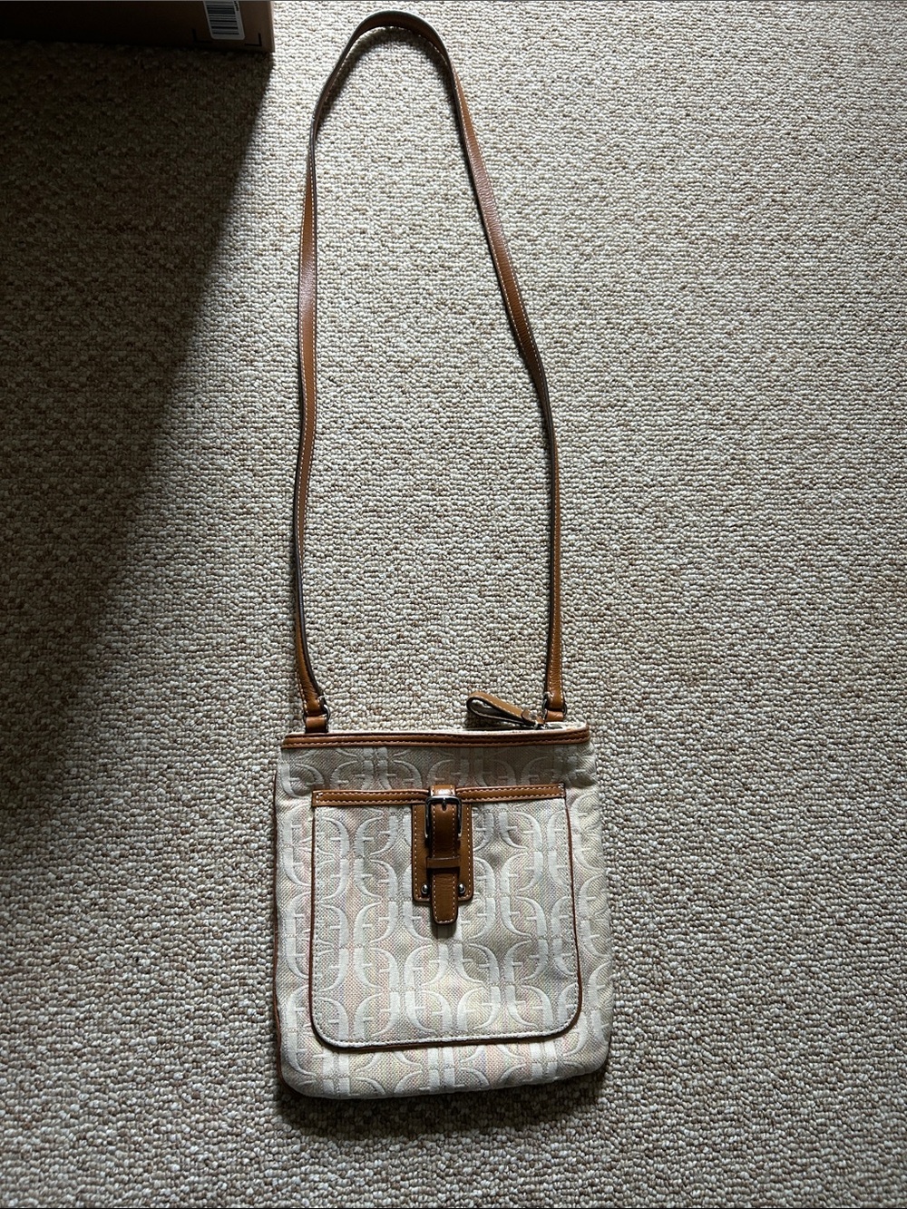 Fossil Beige Crossbody with Tan Leather Trim